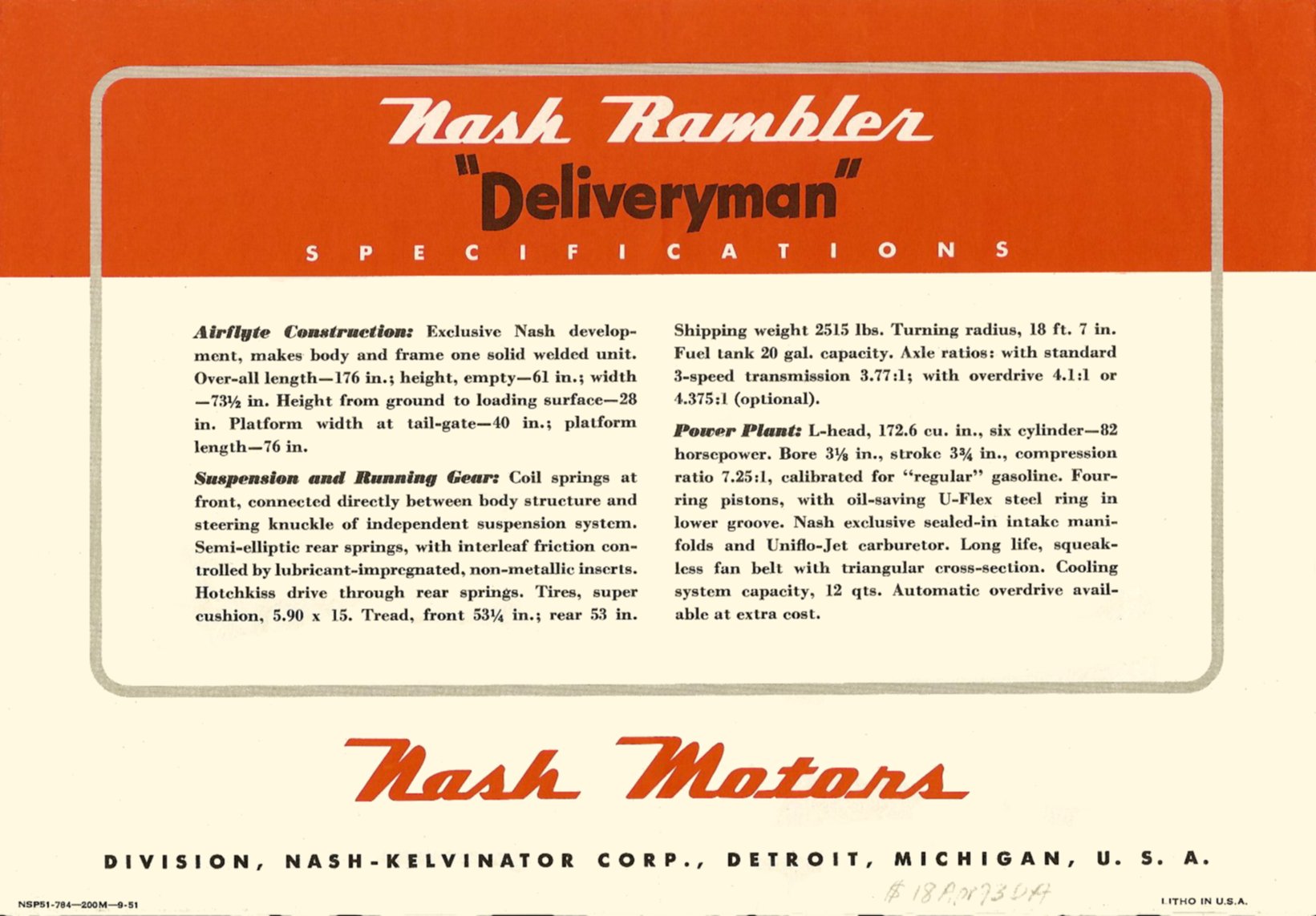 1951 Nash Rambler Deliveryman Foldout Page 1